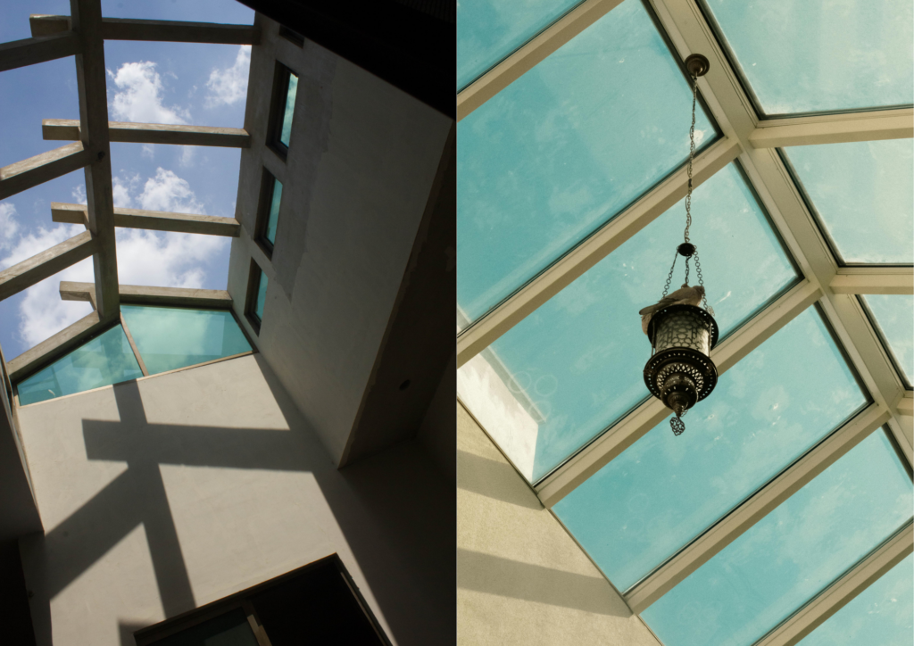 twee voorbeelden van moderene 2025 lichtkoepels in het dak.